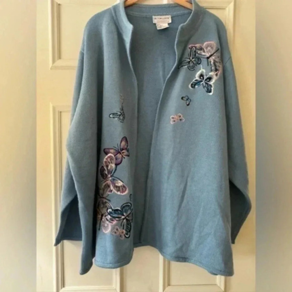 Victor Costa Occasions Blue Cardigan Sweater no buttons. Size 2x